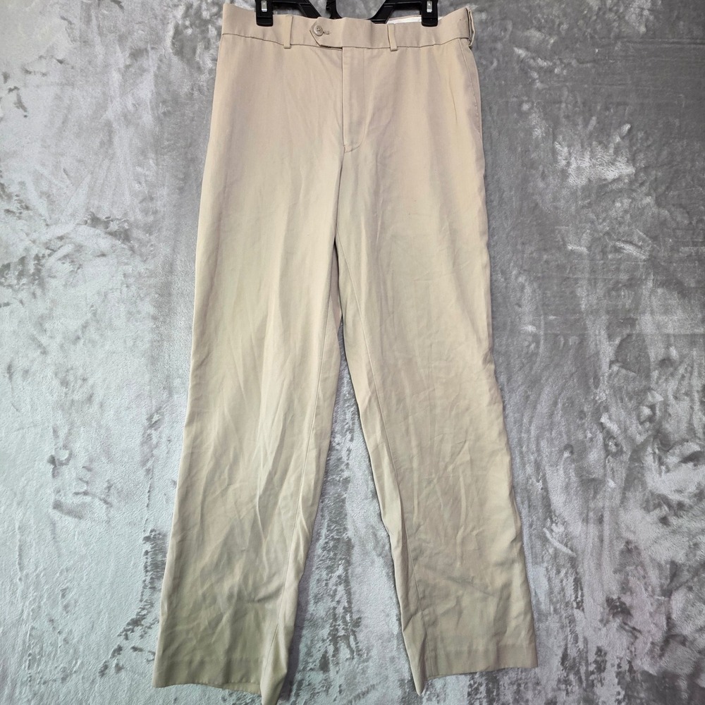 Stafford Travel Men 32x32 Khaki Dress Pants Classic Fit Tan Flat Front Trousers